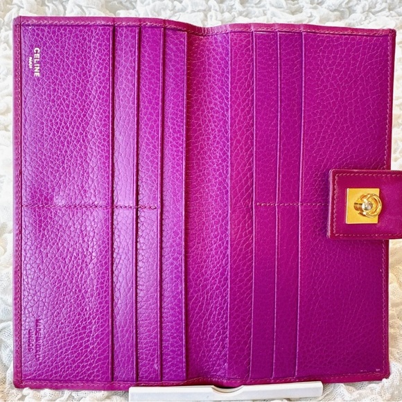 Vintage Celine Bifold Long Wallet Leather Purple Gold Italy Auth from JAPAN 0079 - Picture 9 of 12